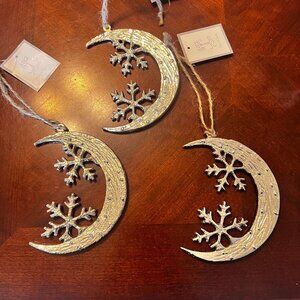 Crescent Moon & Snowflake metal Christmas Ornaments Set Of 3  holiday decor
